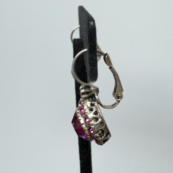 Pink Glass Stones Pierced Earrings Gold Tone Delicate Classy - Picture 4 of 5